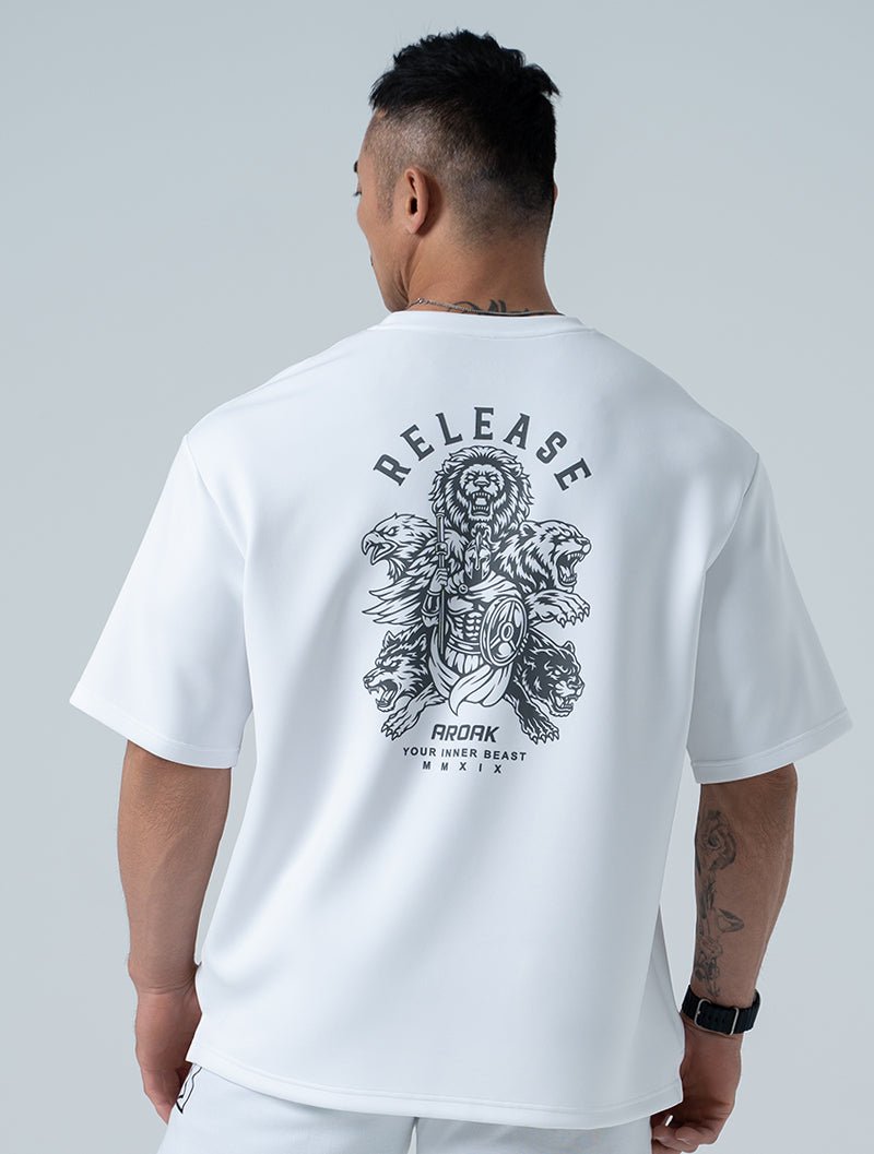 AirFlex™ 萬獸誓約 OVERSIZED 機能短袖上衣 (白) (4/2 14:00 準時發售) - AROAK 機能健身服飾 | 專為健人打造