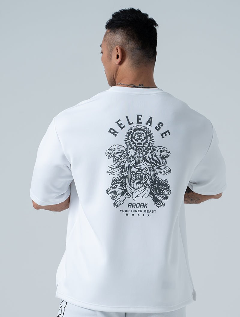 AirFlex™ 萬獸誓約 OVERSIZED 機能短袖上衣 (白) (4/2 14:00 準時發售) - AROAK 機能健身服飾 | 專為健人打造