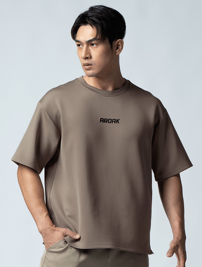 AirFlex™ OVERSIZED 短袖上衣 (棕卡其) - AROAK 機能健身服飾 | 專為健人打造