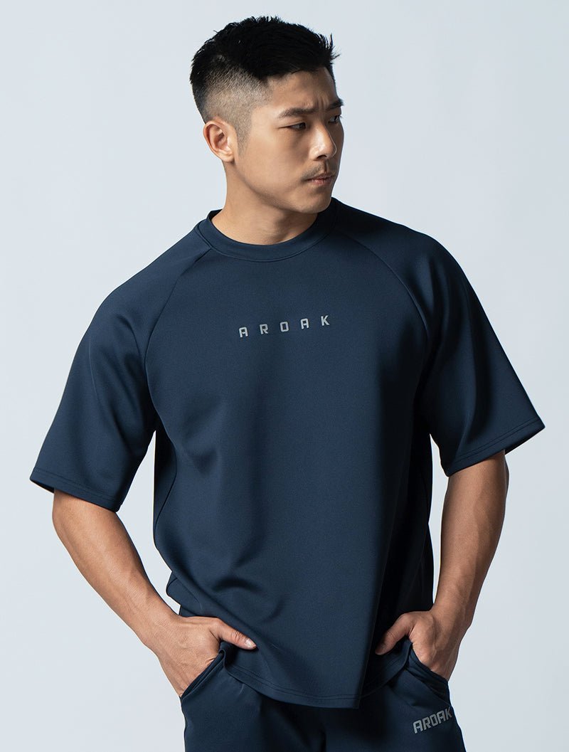 AirFlex™ OVERSIZED機能肩剪接短袖訓練上衣 (丈青) - AROAK 機能健身服飾 | 專為健人打造