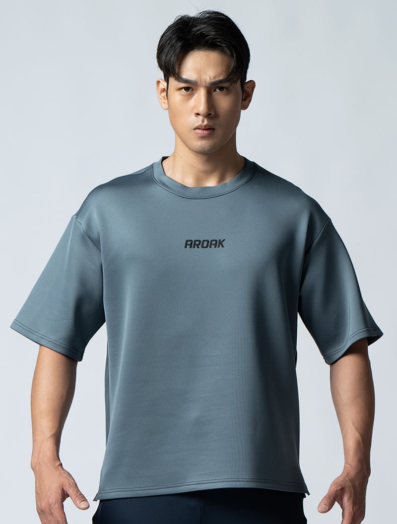 AirFlex™ OVERSIZED短袖上衣 (鐵灰藍) - AROAK 機能健身服飾 | 專為健人打造