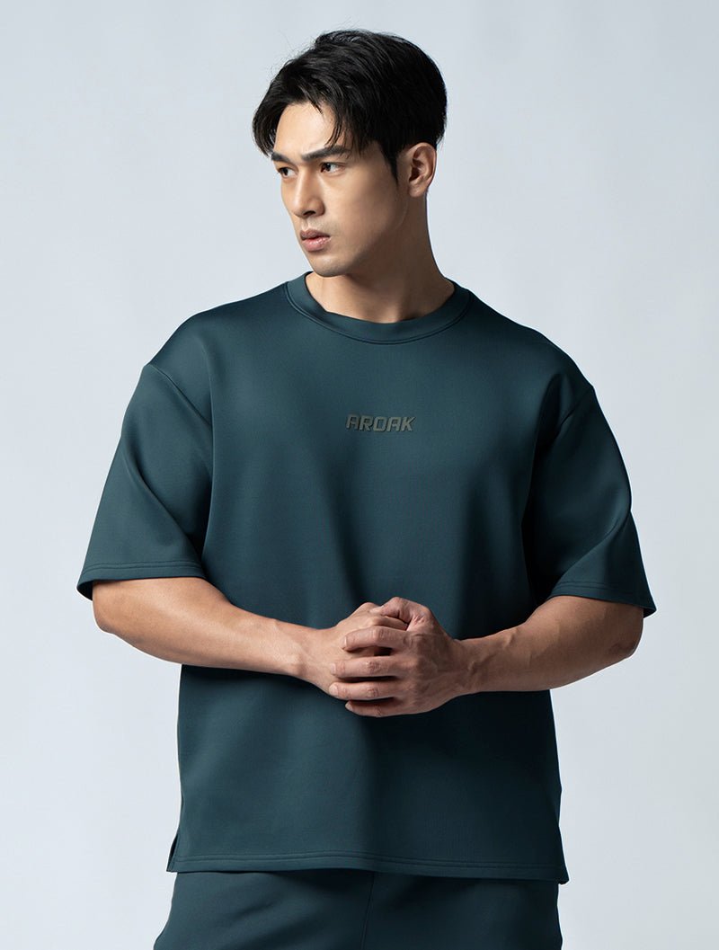 AirFlex™ OVERSIZED短袖上衣 (黑綠) - AROAK 機能健身服飾 | 專為健人打造