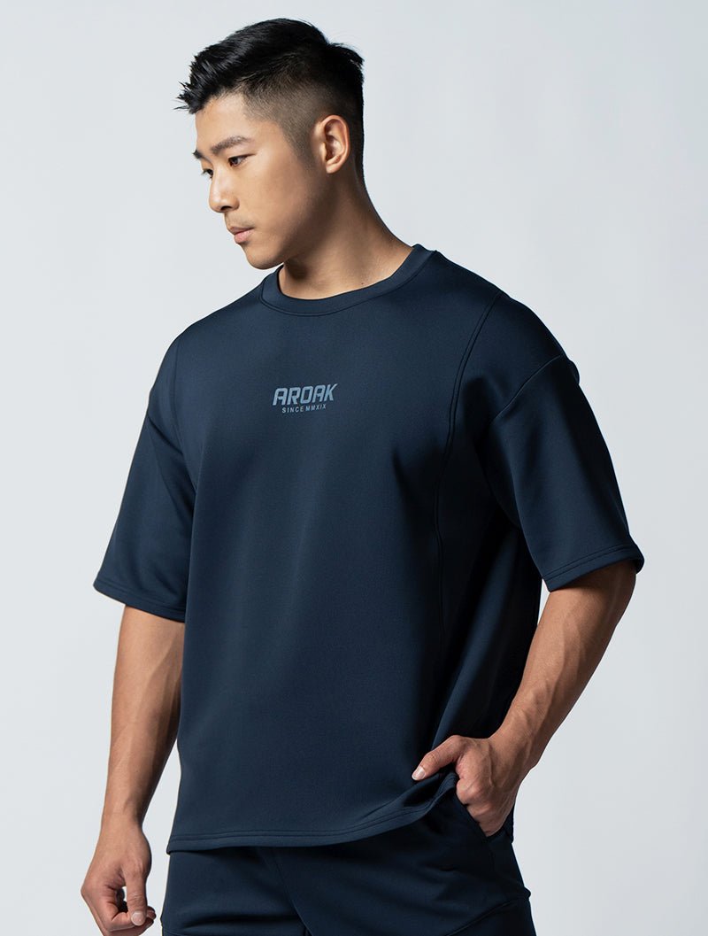 AirFlex™ OVERSIZED機能肩剪接短袖訓練上衣 (丈青) - AROAK 機能健身服飾 | 專為健人打造
