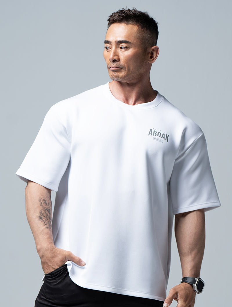 AirFlex™ 戰士的怒吼 OVERSIZED短袖上衣 (白) - AROAK 機能健身服飾 | 專為健人打造