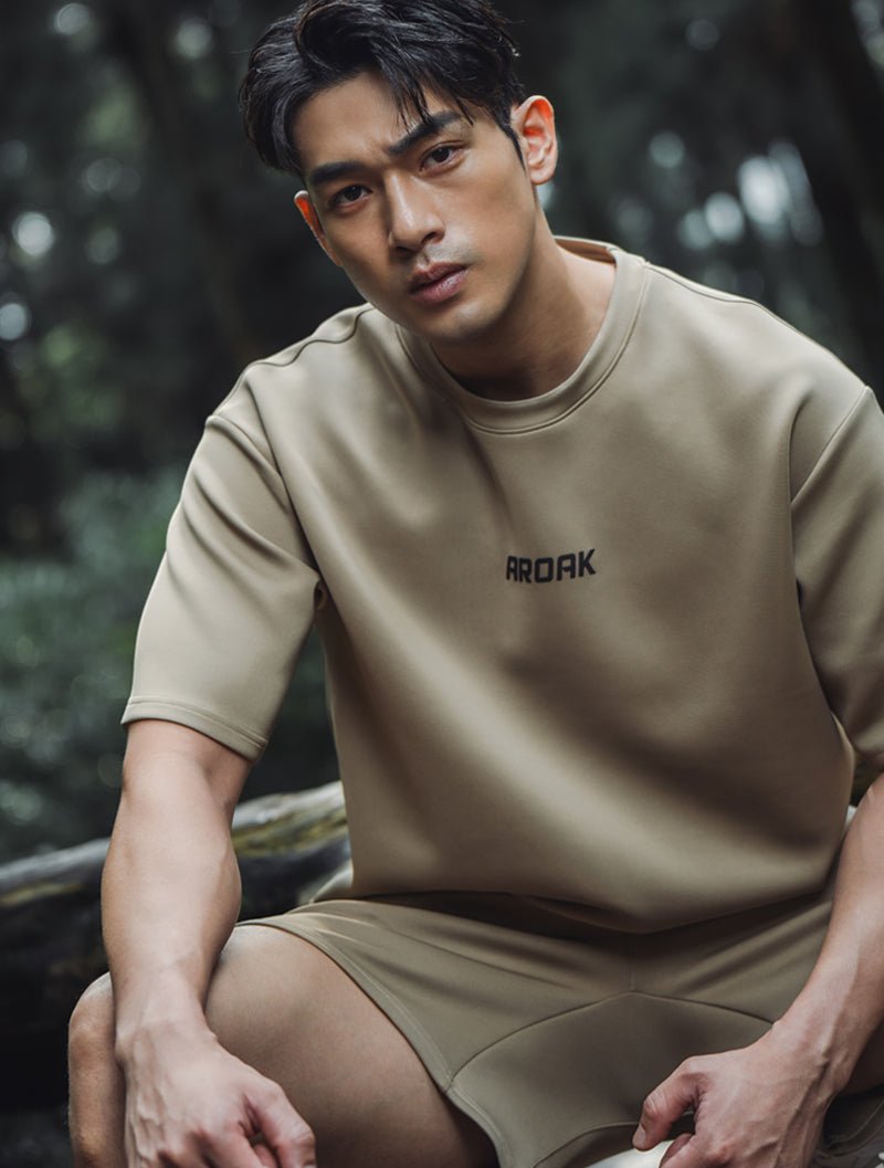 AirFlex™ OVERSIZED 短袖上衣 (棕卡其) - AROAK 機能健身服飾 | 專為健人打造