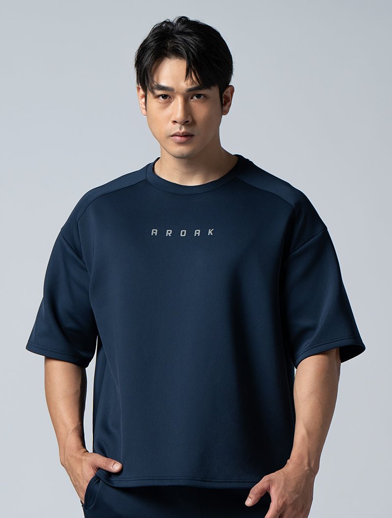 AirFlex™5分袖落肩機能訓練上衣 (丈青) - AROAK 機能健身服飾 | 專為健人打造