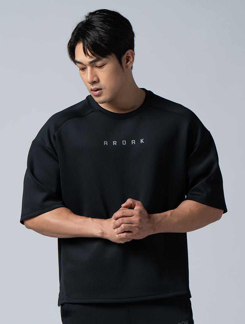 AirFlex™5分袖落肩機能訓練上衣 (黑) - AROAK 機能健身服飾 | 專為健人打造