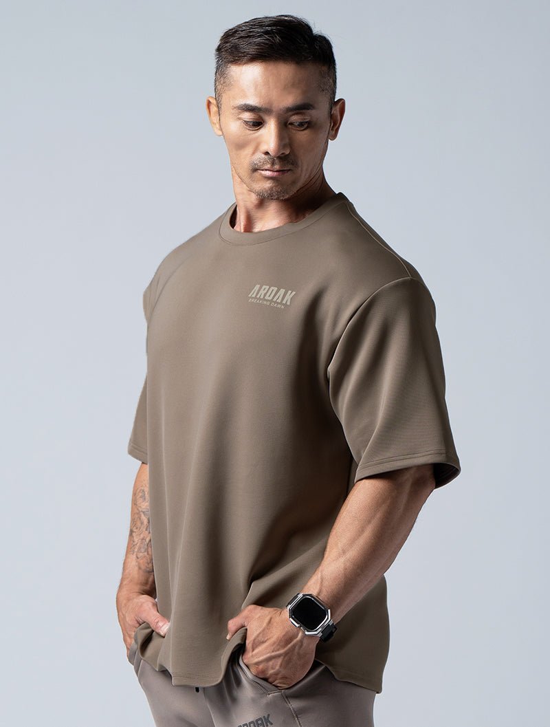 AirFlex™曙光戰士OVERSIZED短袖上衣 (棕卡其) - AROAK 機能健身服飾 | 專為健人打造