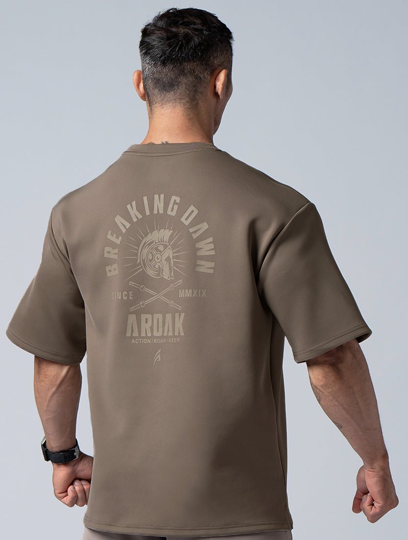AirFlex™曙光戰士OVERSIZED短袖上衣 (棕卡其) - AROAK 機能健身服飾 | 專為健人打造