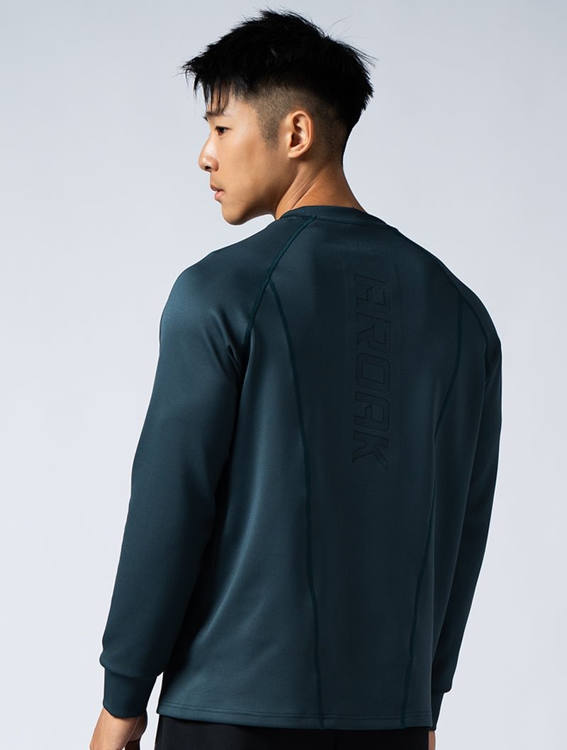 AirSculpt™ 異面拼接拉克蘭長袖上衣 (黑綠) - AROAK 機能健身服飾 | 專為健人打造