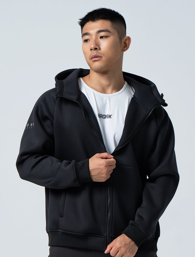 AirWarm™機能太空棉連帽外套 (黑) - AROAK 機能健身服飾 | 專為健人打造