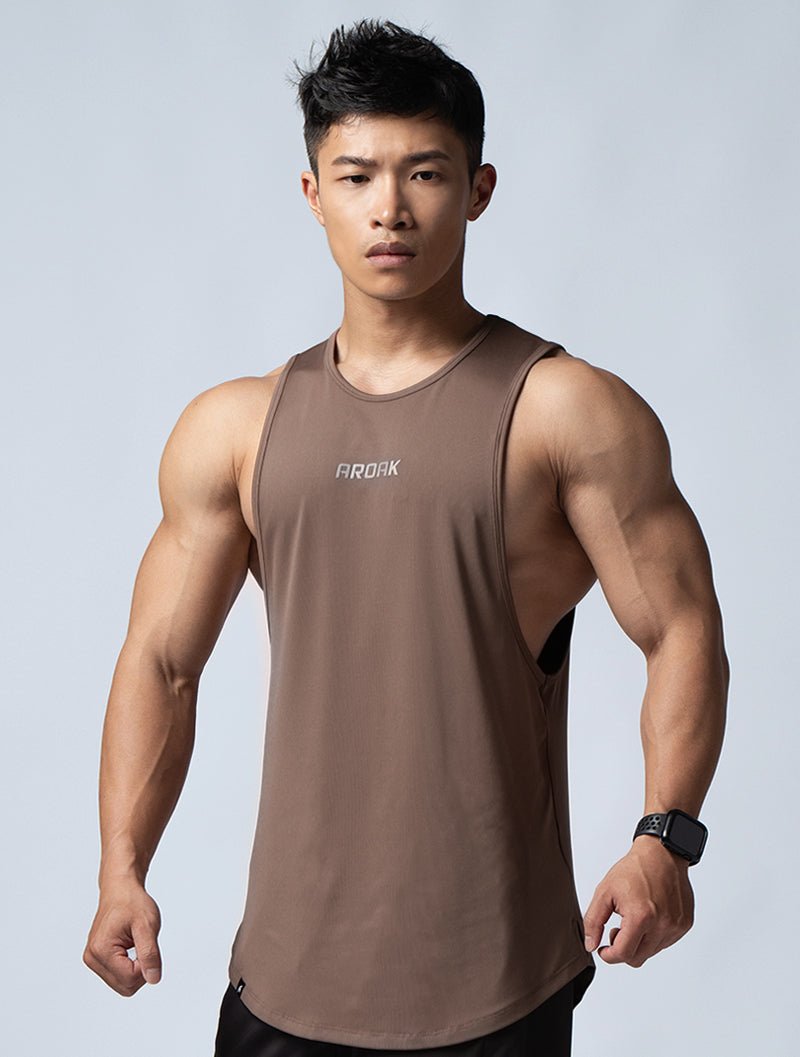 ArcTech™ 機能圓弧健身背心 (咖啡) - AROAK 機能健身服飾 | 專為健人打造