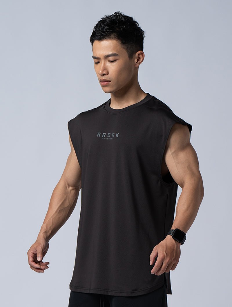 ArcTech™ 機能剪接寬版背心 (黑) - AROAK 機能健身服飾 | 專為健人打造