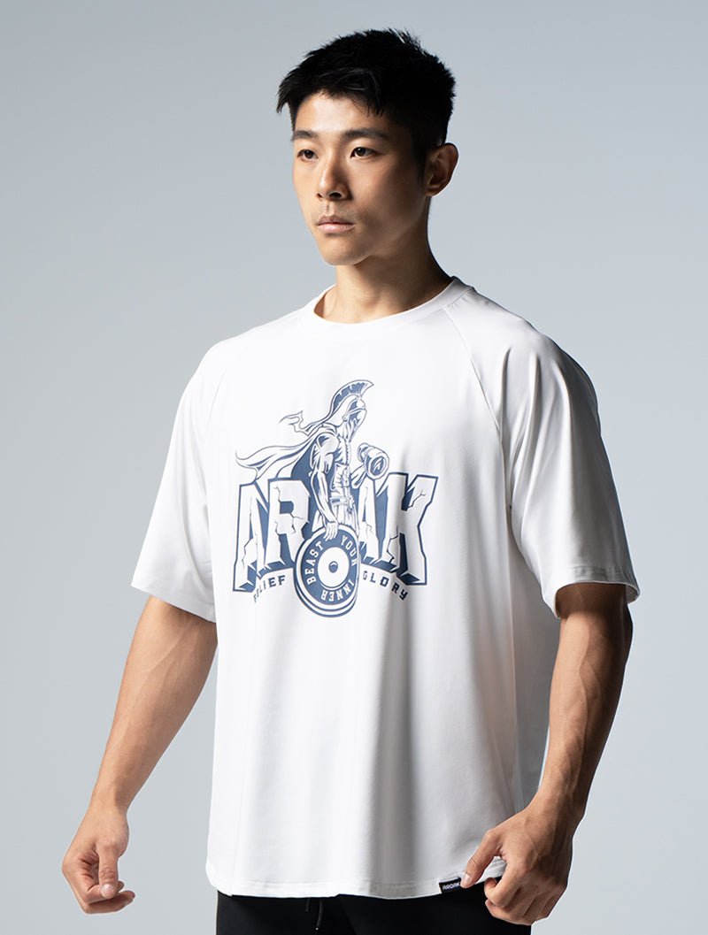 ArcTech™ 堅毅戰士寬版拉克蘭袖上衣 (白) - AROAK 機能健身服飾 | 專為健人打造