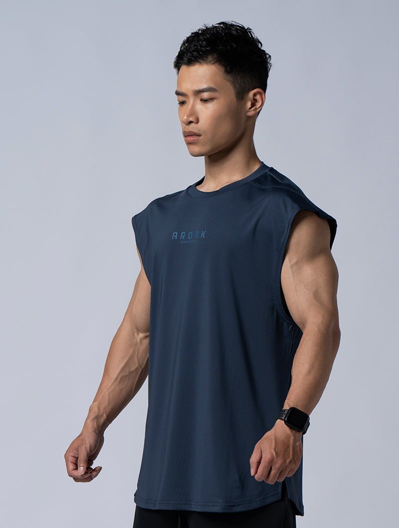 ArcTech™ 機能剪接寬版背心 (深藍) - AROAK 機能健身服飾 | 專為健人打造