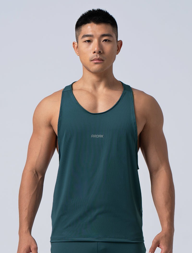ArcTech™機能拼接挖背背心 (霧藍綠) - AROAK 機能健身服飾 | 專為健人打造