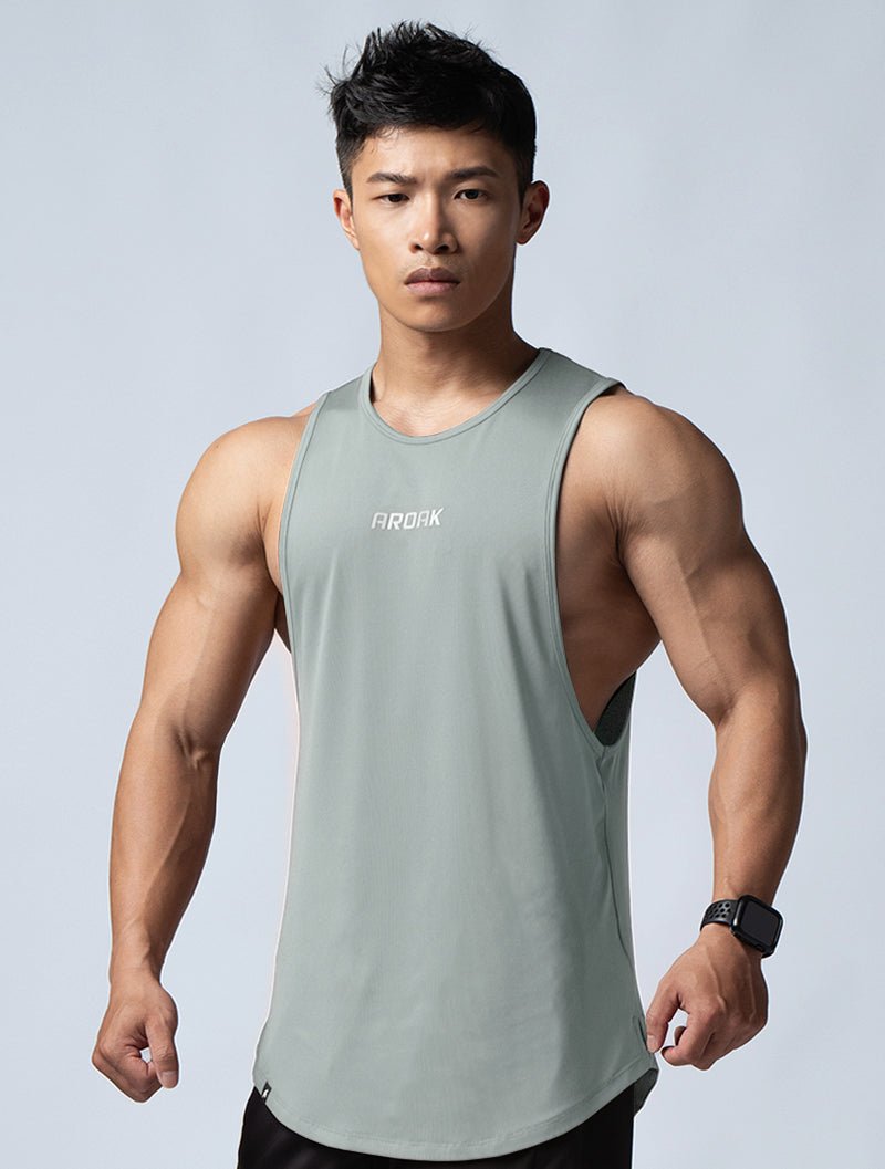 ArcTech™ 機能圓弧健身背心 (橄欖灰) - AROAK 機能健身服飾 | 專為健人打造