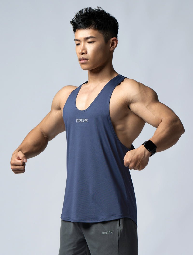 ArcTech™ 機能細肩挖背訓練背心 (菸灰藍) - AROAK 機能健身服飾 | 專為健人打造