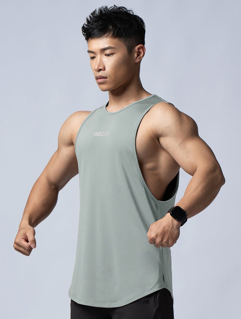 ArcTech™ 機能圓弧健身背心 (橄欖灰) - AROAK 機能健身服飾 | 專為健人打造