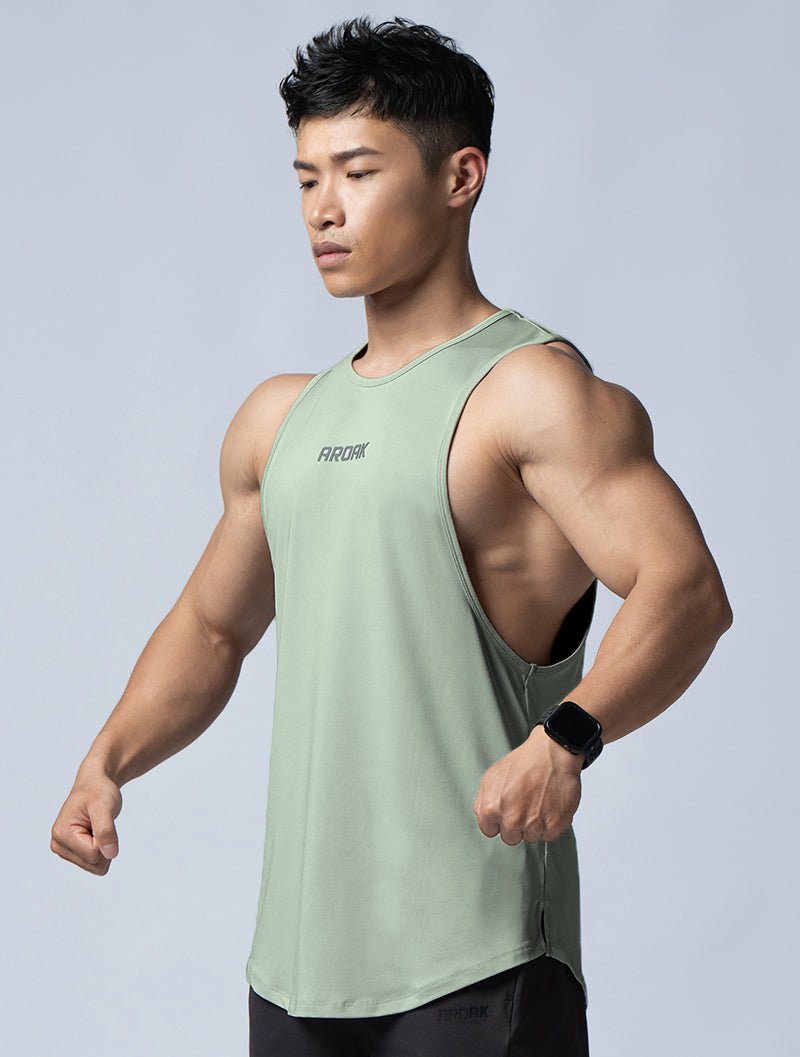 ArcTech™ 機能圓弧健身背心 (淺灰綠) - AROAK 機能健身服飾 | 專為健人打造