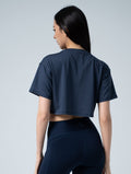ArcTech™ 機能訓練寬鬆落肩短版上衣 (深藍) - AROAK 機能健身服飾 | 專為健人打造
