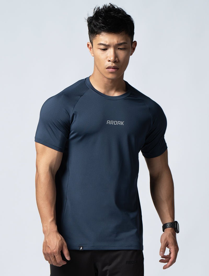 ArcTech™ 機能拉克蘭短袖上衣 (深藍) - AROAK 機能健身服飾 | 專為健人打造
