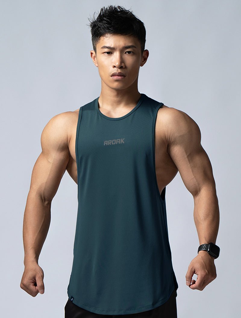 ArcTech™ 機能圓弧健身背心 (黑綠) - AROAK 機能健身服飾 | 專為健人打造
