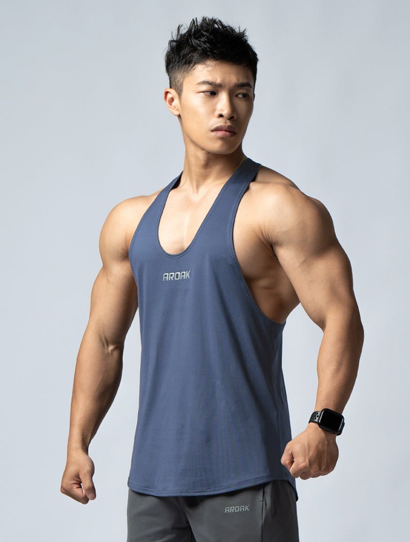 ArcTech™ 機能細肩挖背訓練背心 (菸灰藍) - AROAK 機能健身服飾 | 專為健人打造