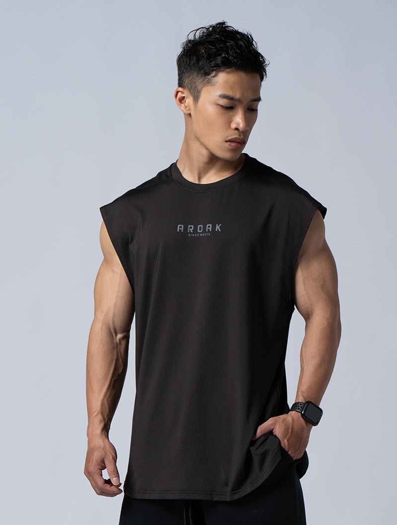 ArcTech™ 機能剪接寬版背心 (黑) - AROAK 機能健身服飾 | 專為健人打造