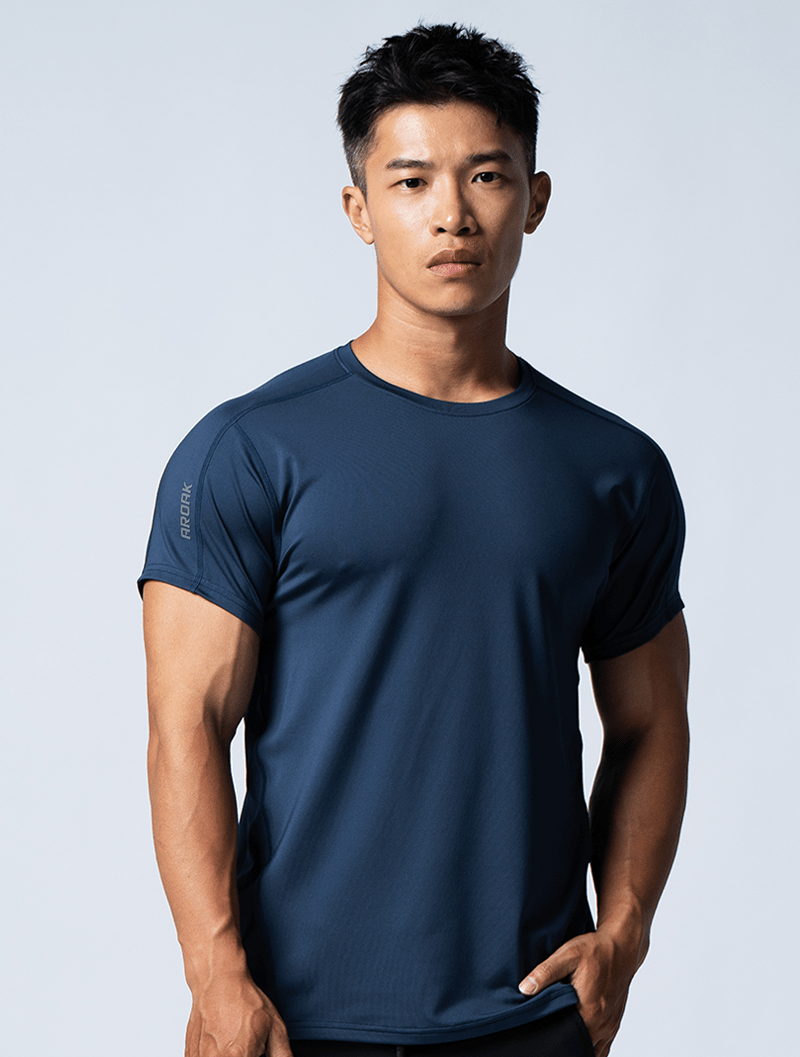 ArcTech™ 翼展式短袖訓練上衣 (深藍) - AROAK 機能健身服飾 | 專為健人打造
