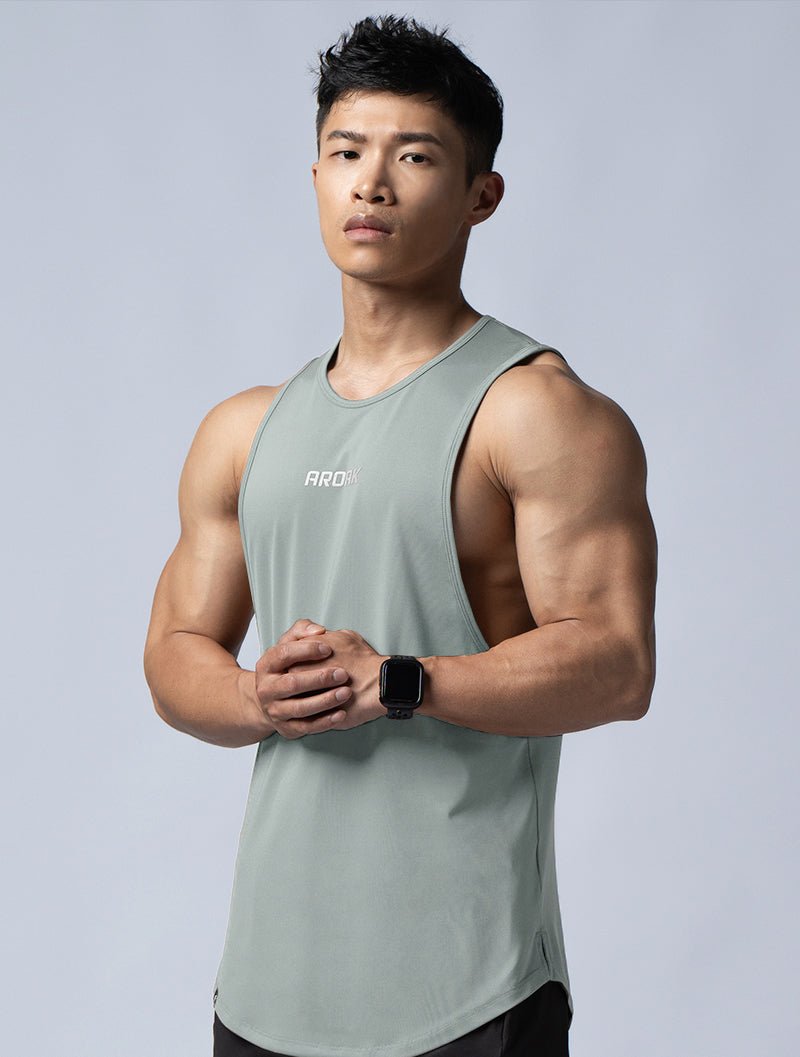 ArcTech™ 機能圓弧健身背心 (橄欖灰) - AROAK 機能健身服飾 | 專為健人打造