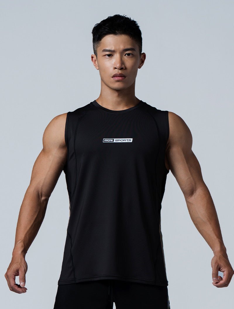 ArcTech™ Elite寬肩剪接訓練背心 (黑) - AROAK 機能健身服飾 | 專為健人打造