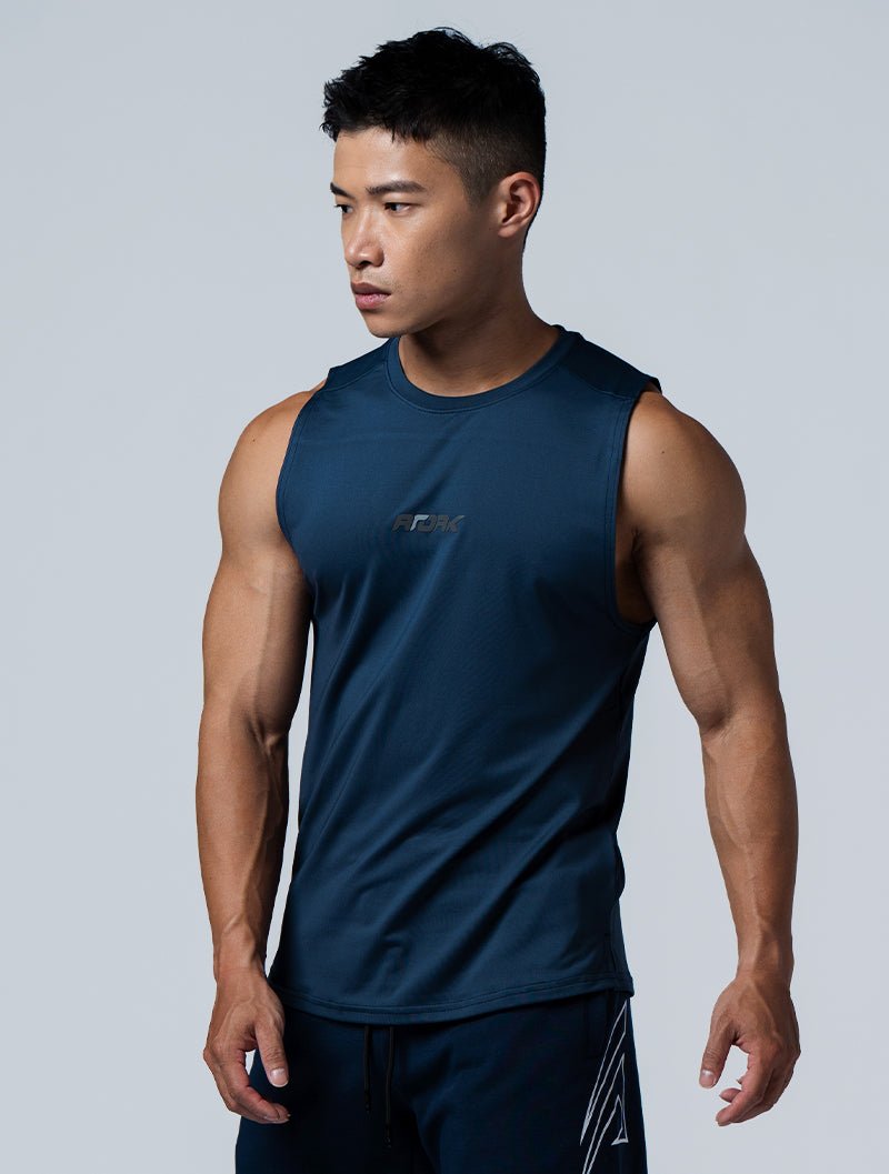 ArcTech™ Essential 剪接弧襬背心 (深藍) - AROAK 機能健身服飾 | 專為健人打造