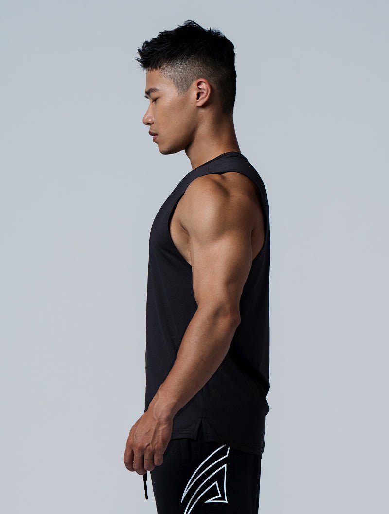 ArcTech™ Essential 剪接弧襬背心 (黑) - AROAK 機能健身服飾 | 專為健人打造