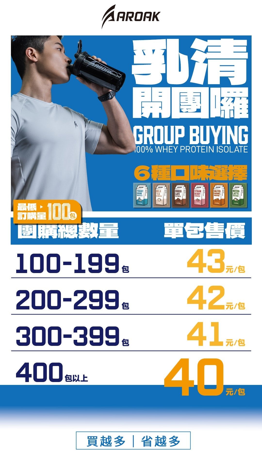 AROAK全分離乳清(團購賣場_最低購數量100包) - AROAK 機能健身服飾 | 專為健人打造