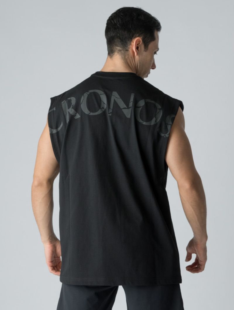 CRONOS 刺繡 BOXLOGO 無袖 (黑) - AROAK 機能健身服飾 | 專為健人打造