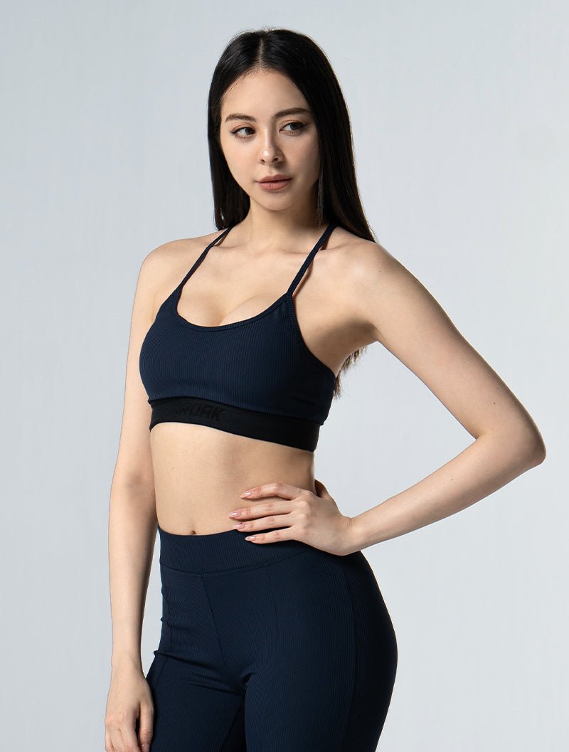 Curvy™ - RIB 繞頸集中美胸Bra Top 25 - 1 (深藍) - AROAK 機能健身服飾 | 專為健人打造