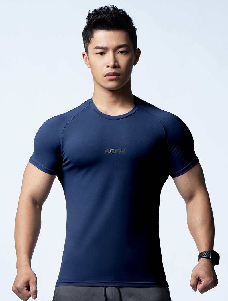 FluxFit™ 腋下拼接訓練上衣 (斜紋藍) - AROAK 機能健身服飾 | 專為健人打造