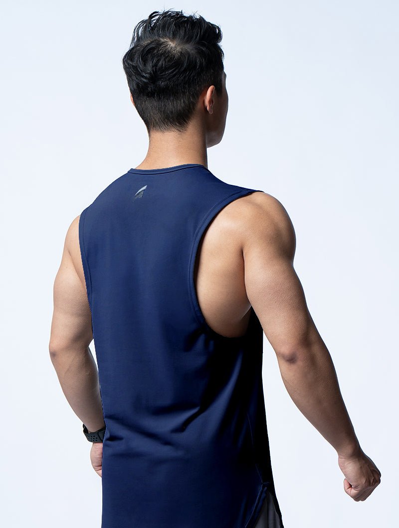 FluxFit™ 側開衩休閒背心 (斜紋藍) - AROAK 機能健身服飾 | 專為健人打造