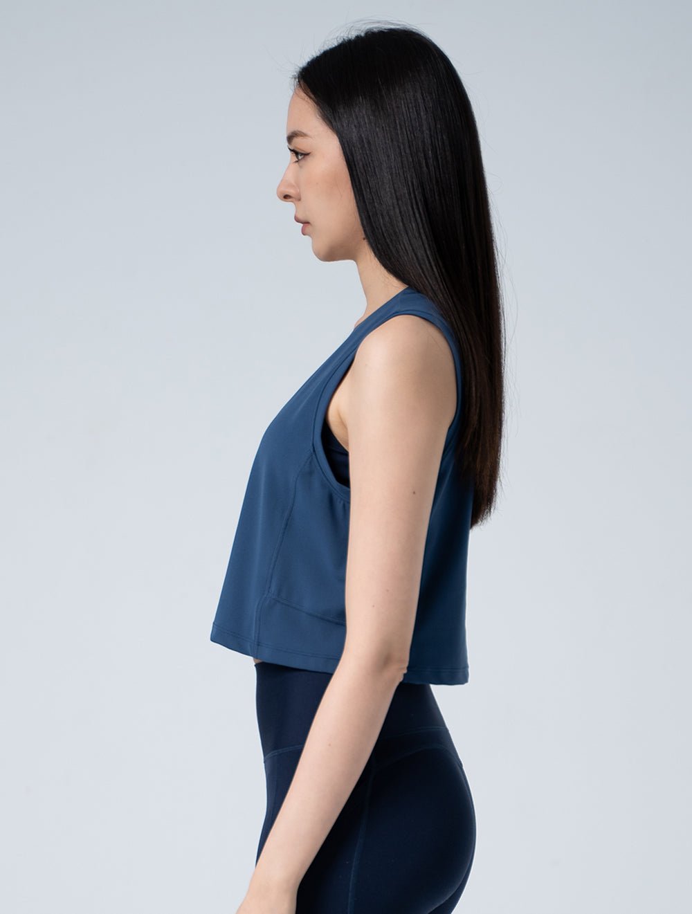 FluxFit™ 寬肩剪接短版背心25 - 2 (斜紋藍) - AROAK 機能健身服飾 | 專為健人打造