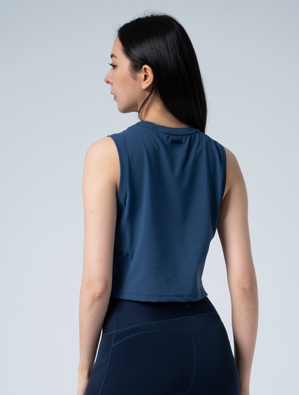 FluxFit™ 寬肩剪接短版背心25 - 2 (斜紋藍) - AROAK 機能健身服飾 | 專為健人打造