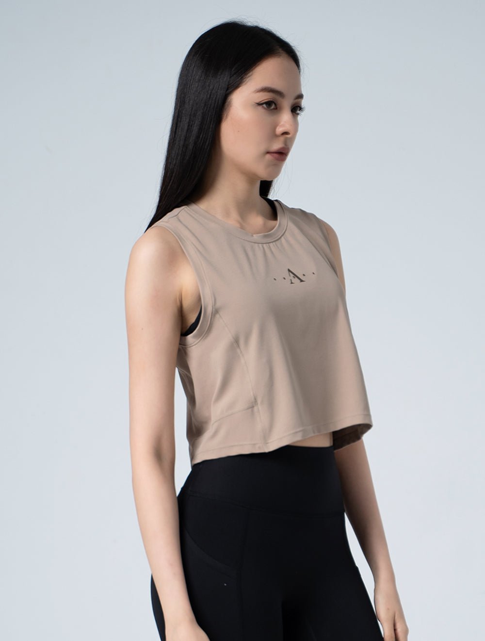 FluxFit™ 寬肩剪接短版背心25 - 2 (荳寇棕) - AROAK 機能健身服飾 | 專為健人打造
