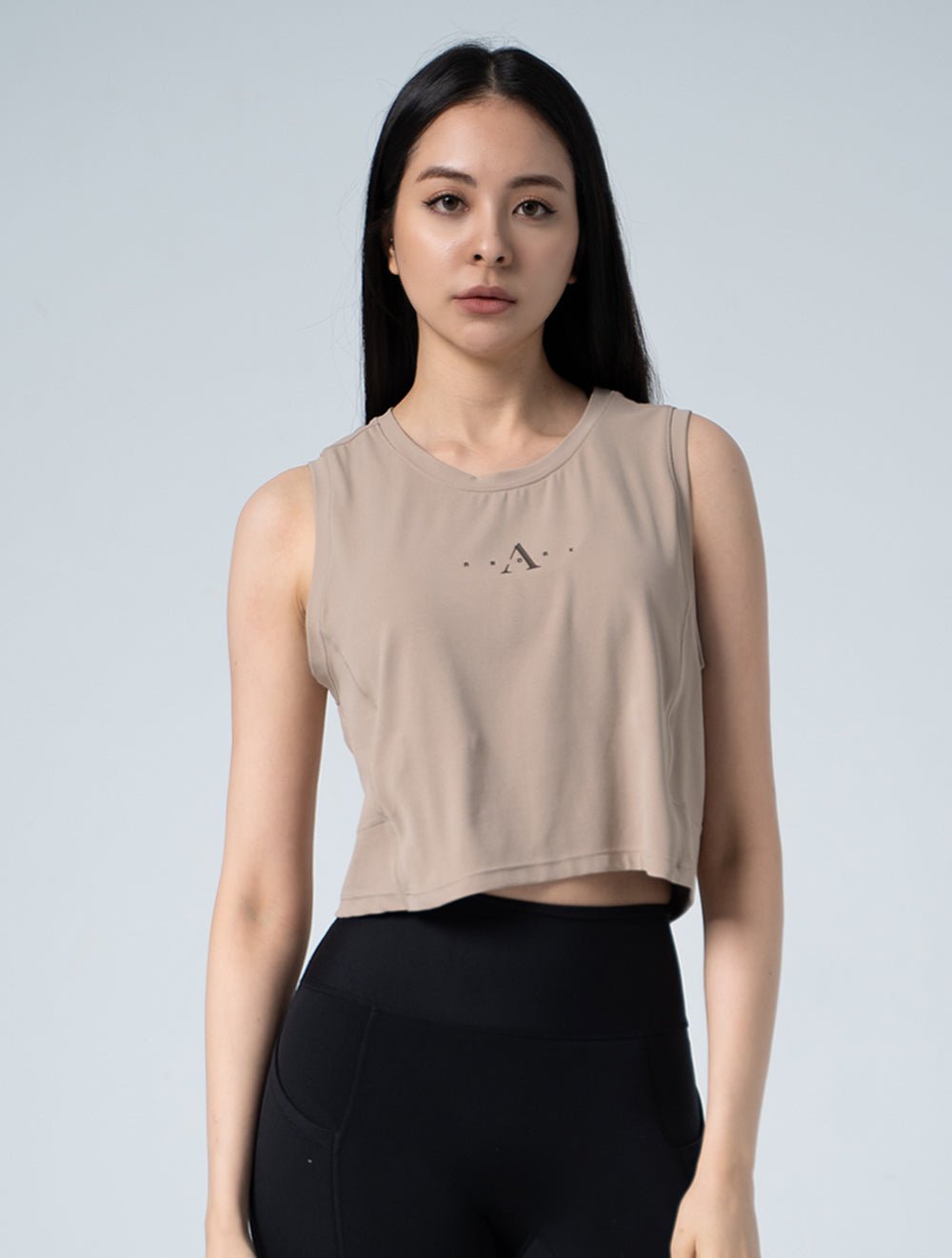 FluxFit™ 寬肩剪接短版背心25 - 2 (荳寇棕) - AROAK 機能健身服飾 | 專為健人打造