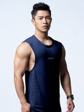 FluxFit™ 側開衩休閒背心 (斜紋藍) - AROAK 機能健身服飾 | 專為健人打造