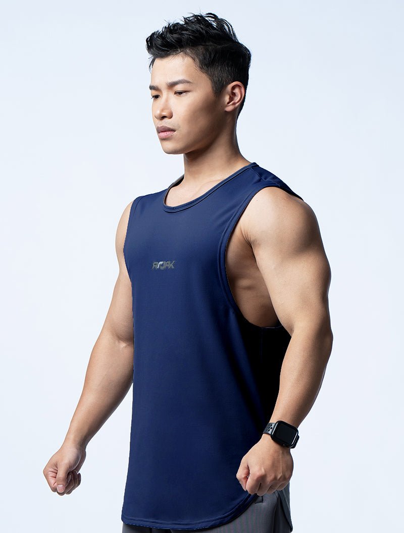 FluxFit™ 側開衩休閒背心 (斜紋藍) - AROAK 機能健身服飾 | 專為健人打造