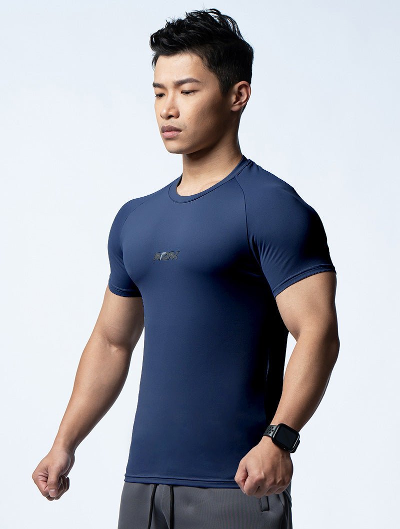FluxFit™ 腋下拼接訓練上衣 (斜紋藍) - AROAK 機能健身服飾 | 專為健人打造