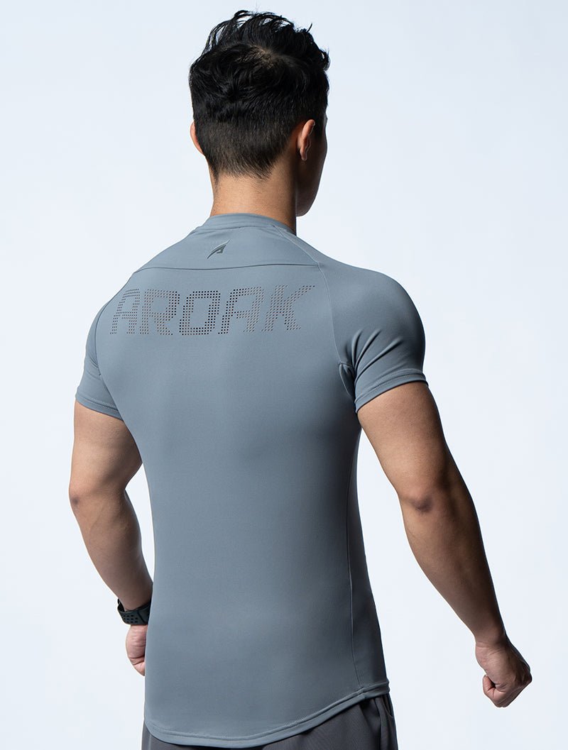 FluxFit™ 腋下拼接訓練上衣 (日蝕灰) - AROAK 機能健身服飾 | 專為健人打造