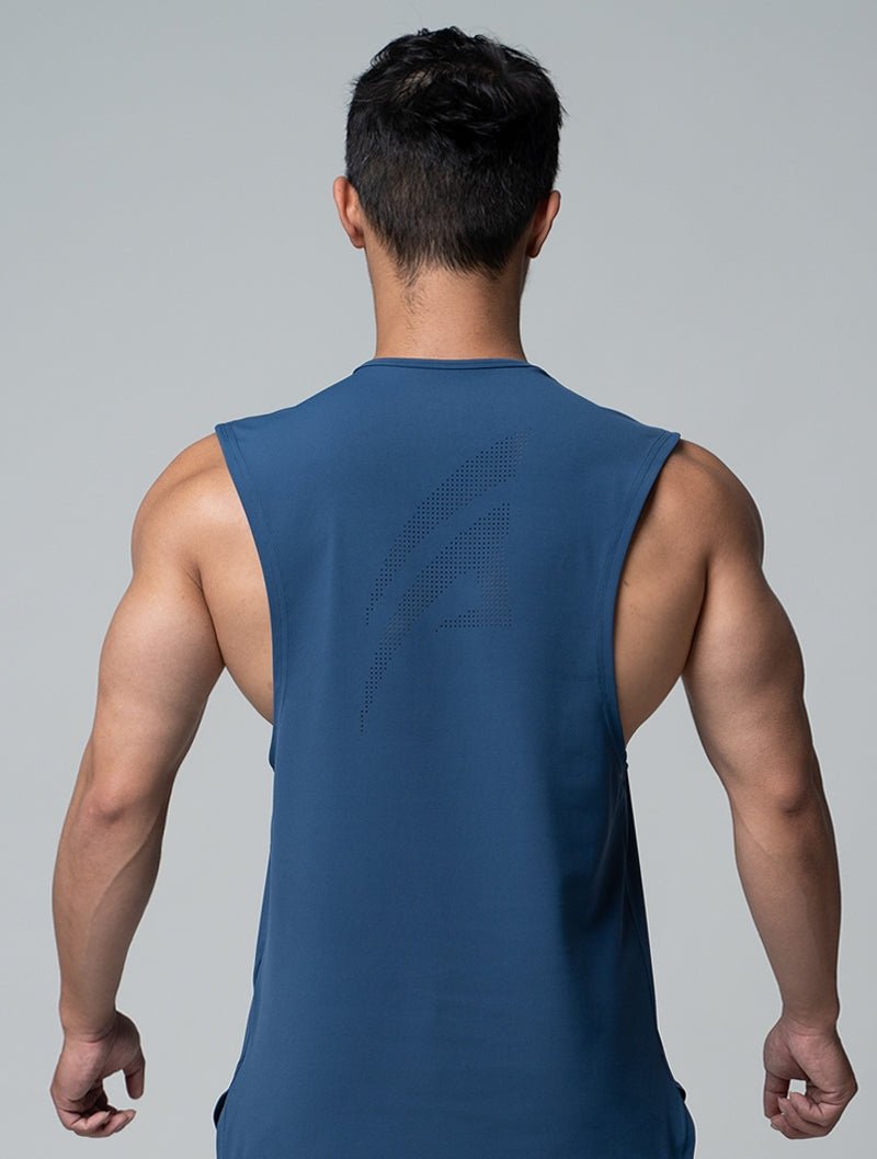 FluxFit™ LOGO沖孔訓練背心 (斜紋藍) - AROAK 機能健身服飾 | 專為健人打造