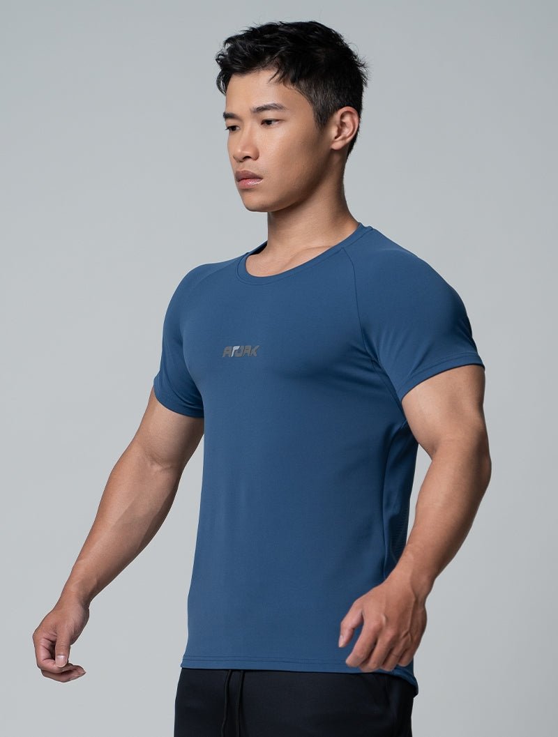 FluxFit™ LOGO沖孔訓練上衣 (斜紋藍) - AROAK 機能健身服飾 | 專為健人打造