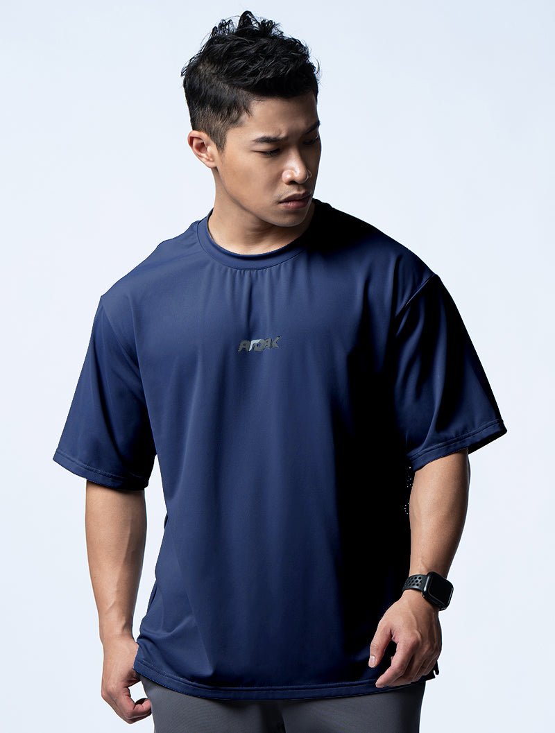 FluxFit™ OVERSIZED 機能短袖訓練上衣 (斜紋藍) - AROAK 機能健身服飾 | 專為健人打造